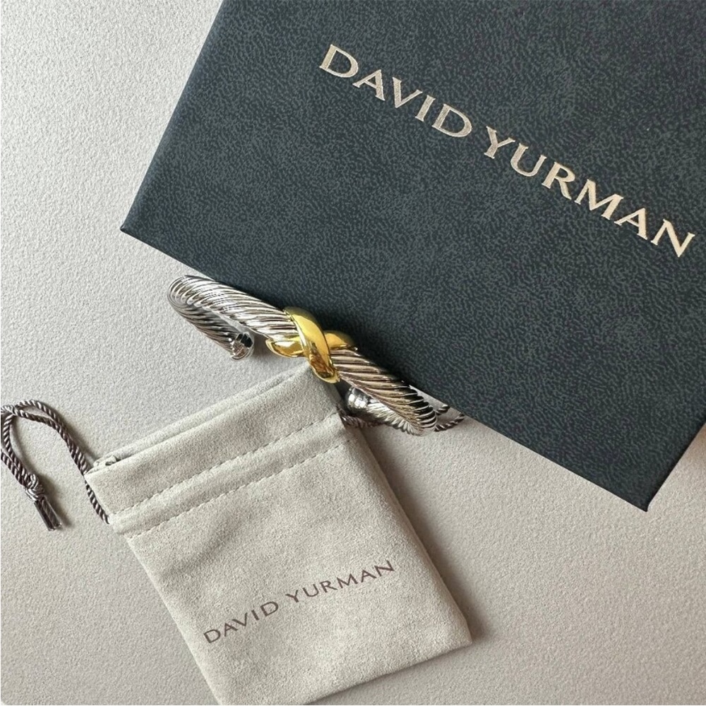 David Yurman Two-Tone Cable Bracelet with Gold X Accent 7mm - Picture 5 of 6